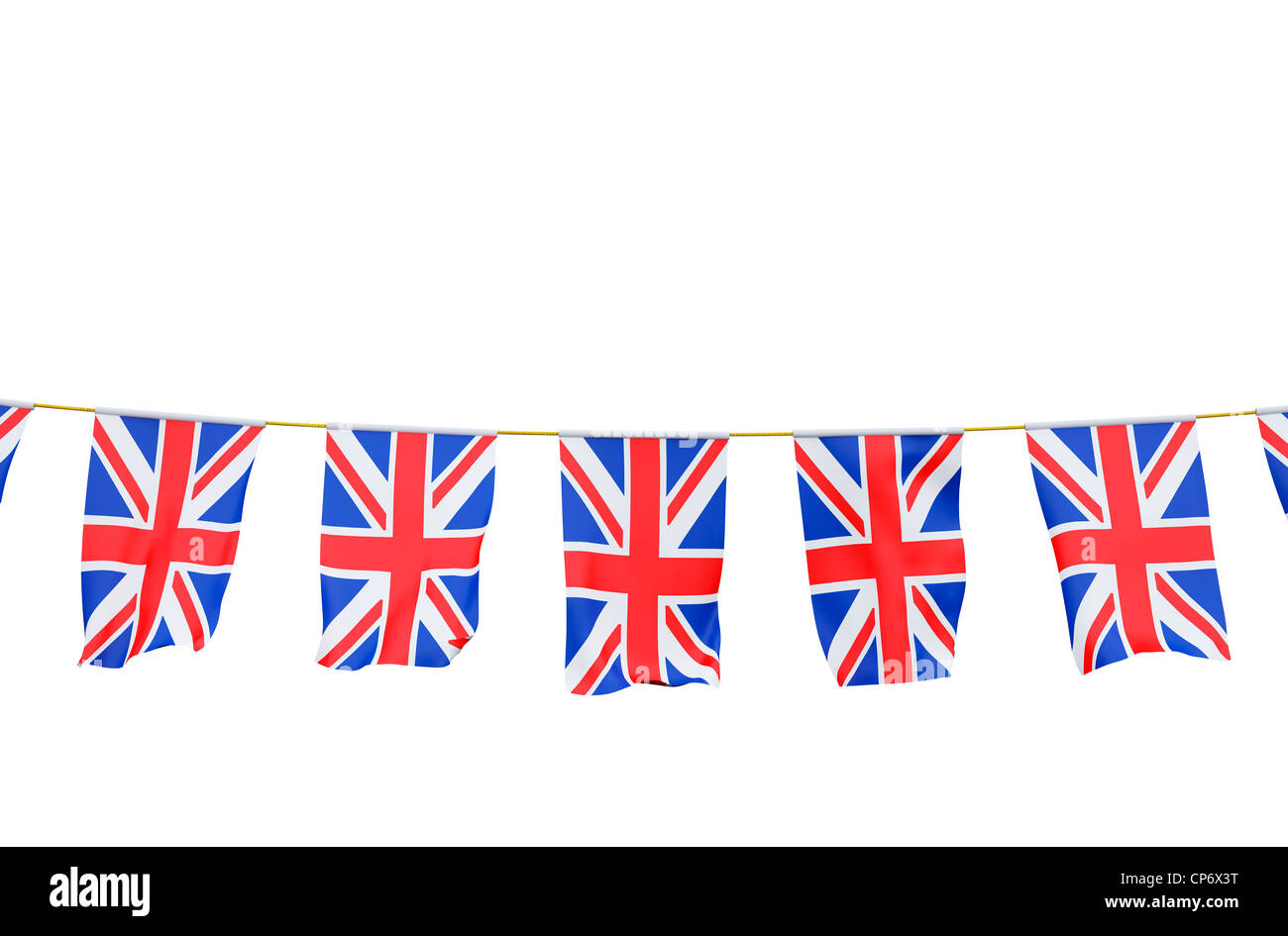 Girlande mit Union Jack-Flagge auf weißem Hintergrund Stockfoto