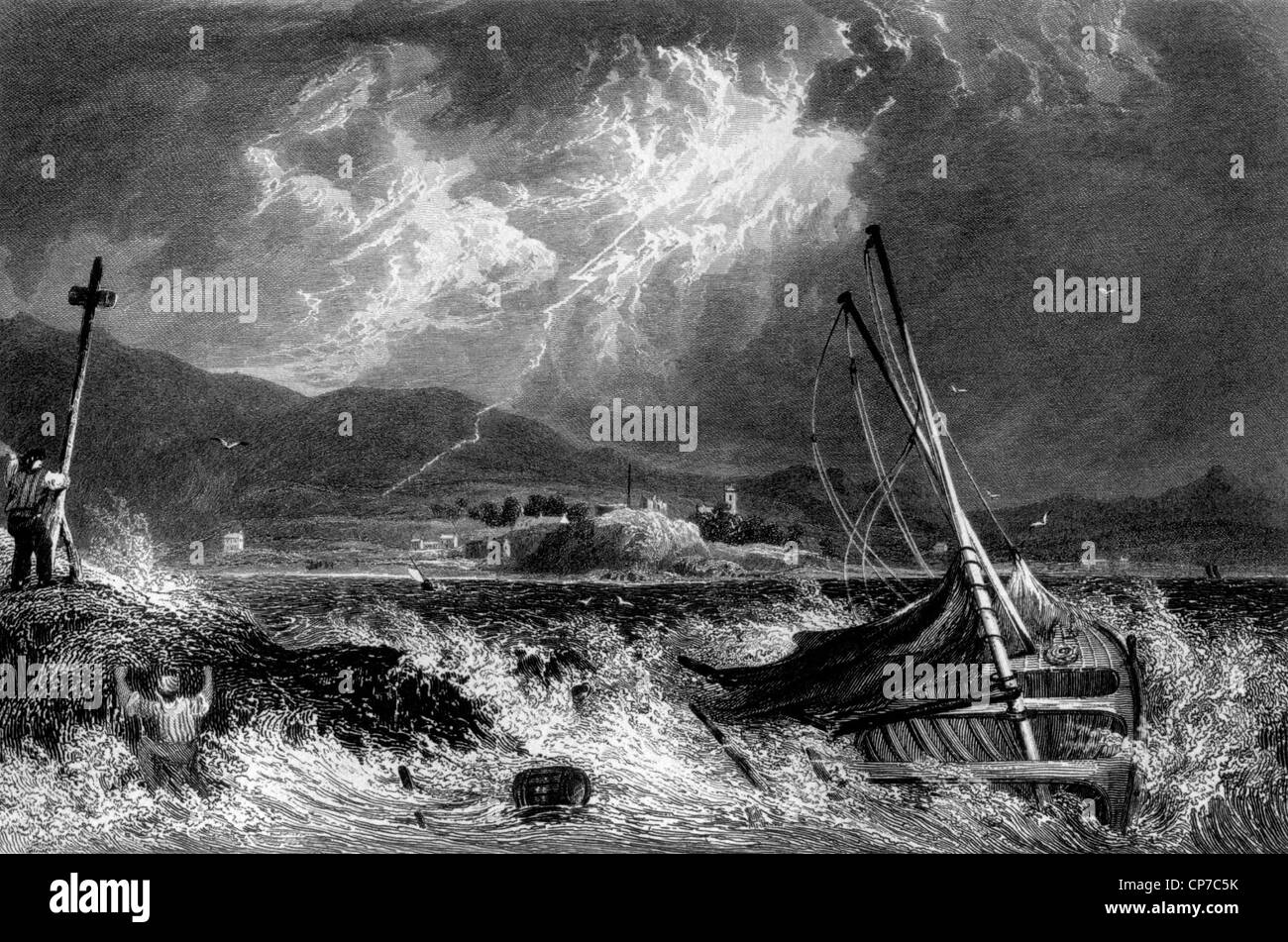 Schiffbruch im Sturm mit Dunoon Stadt im Hintergrund, Halbinsel Cowal, Argyll, Schottland. Stockfoto