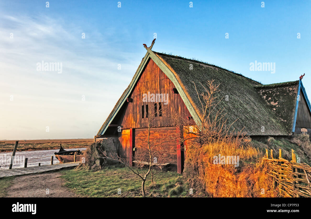 Urige alte Wikingerzeit Haus Hütte im Dorf Bork, Dänemark Stockfoto