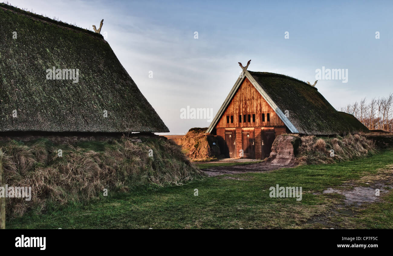 Urige alte Wikingerzeit Haus Hütte im Dorf Bork, Dänemark Stockfoto