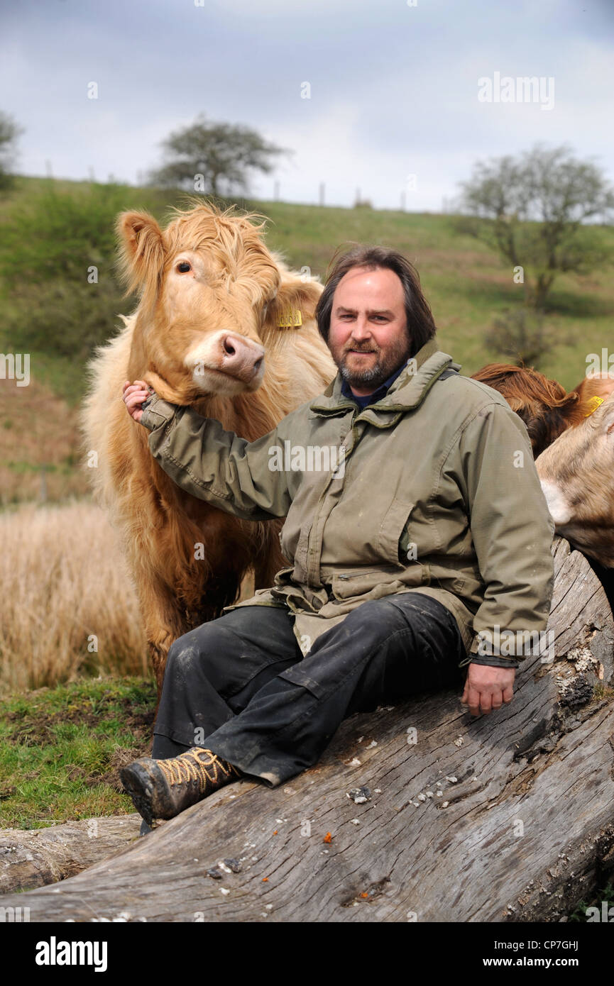 Ein Hügel Bauer mit seinem Vieh Wales, UK Stockfoto