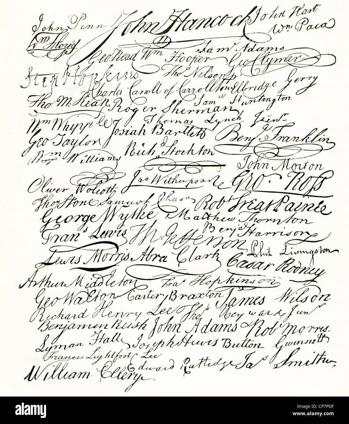 Es wurden 56 Unterzeichner, die Declaration of Independence, die erklärt, dass die 13 Kolonien jetzt unabhängig waren. Stockfoto