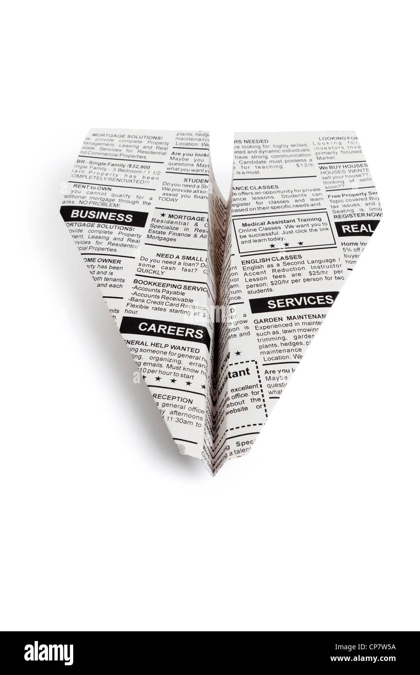 Zeitung-Flugzeug, Kleinanzeige, Business-Konzept. Stockfoto