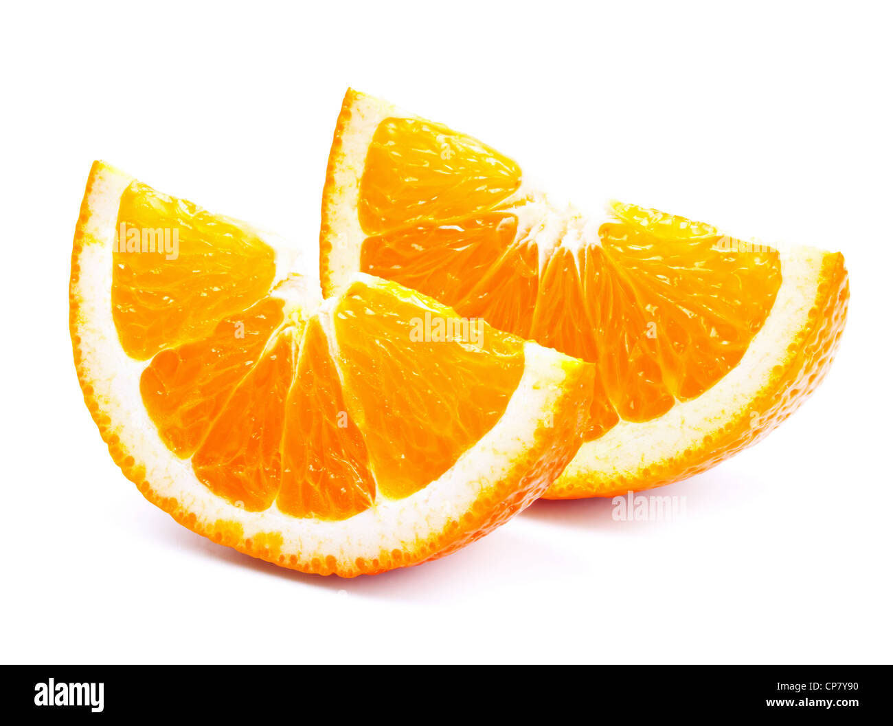 Frische Orangenscheiben isoliert auf weißem Hintergrund Stockfoto