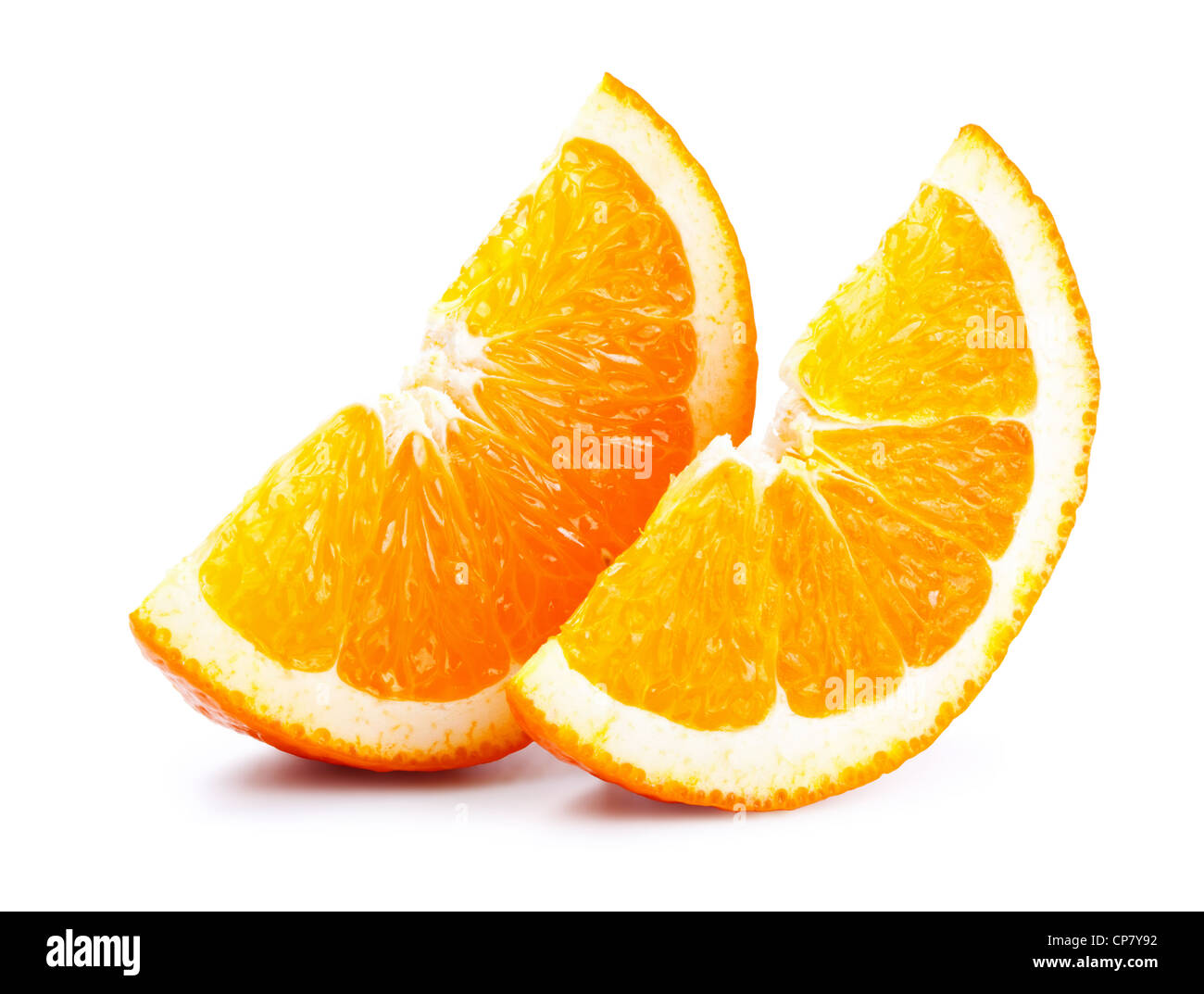 Frische Orangenscheiben isoliert auf weißem Hintergrund Stockfoto