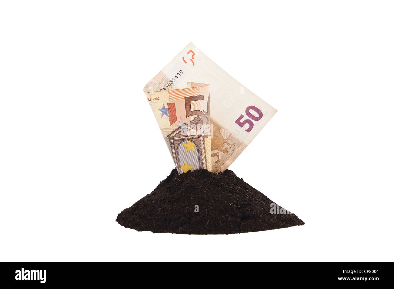 50 Euro-Banknoten, die in den Boden setzen Stockfoto