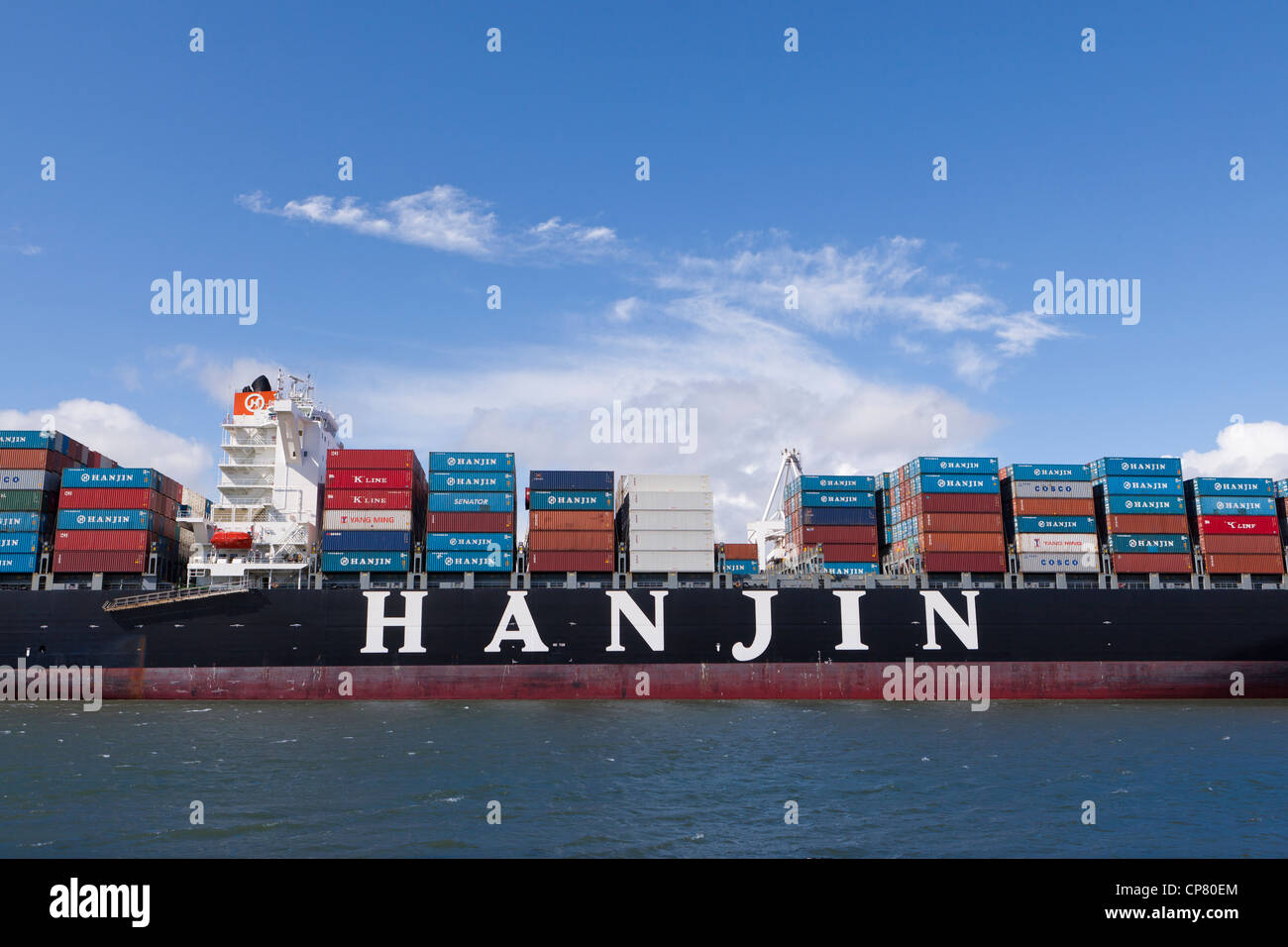 HANJIN Shipping Container-Schiff - San Francisco, Kalifornien, USA Stockfoto