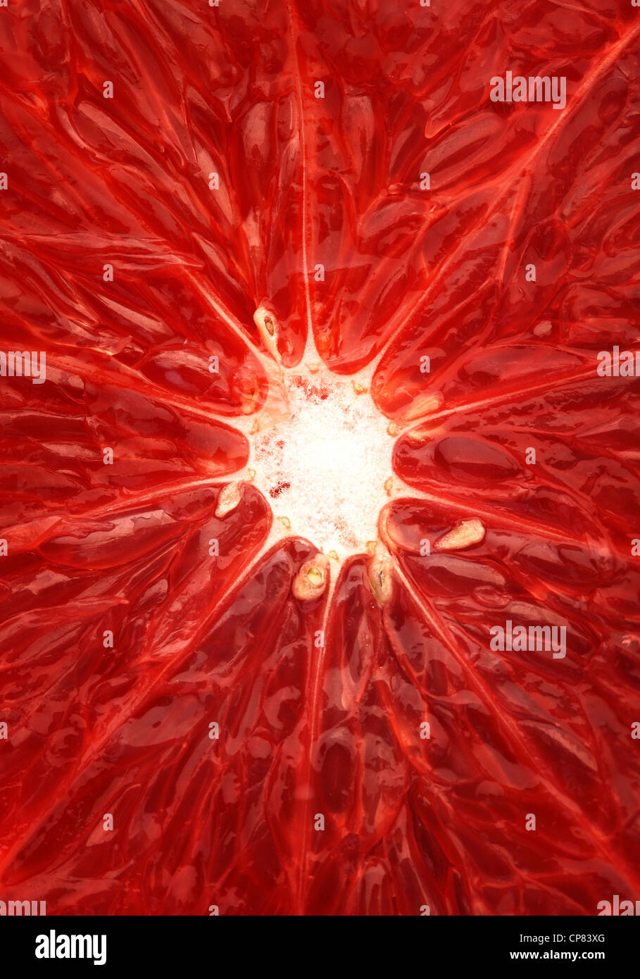 Nahaufnahme einer Grapefruit auf der Innenseite Stockfoto