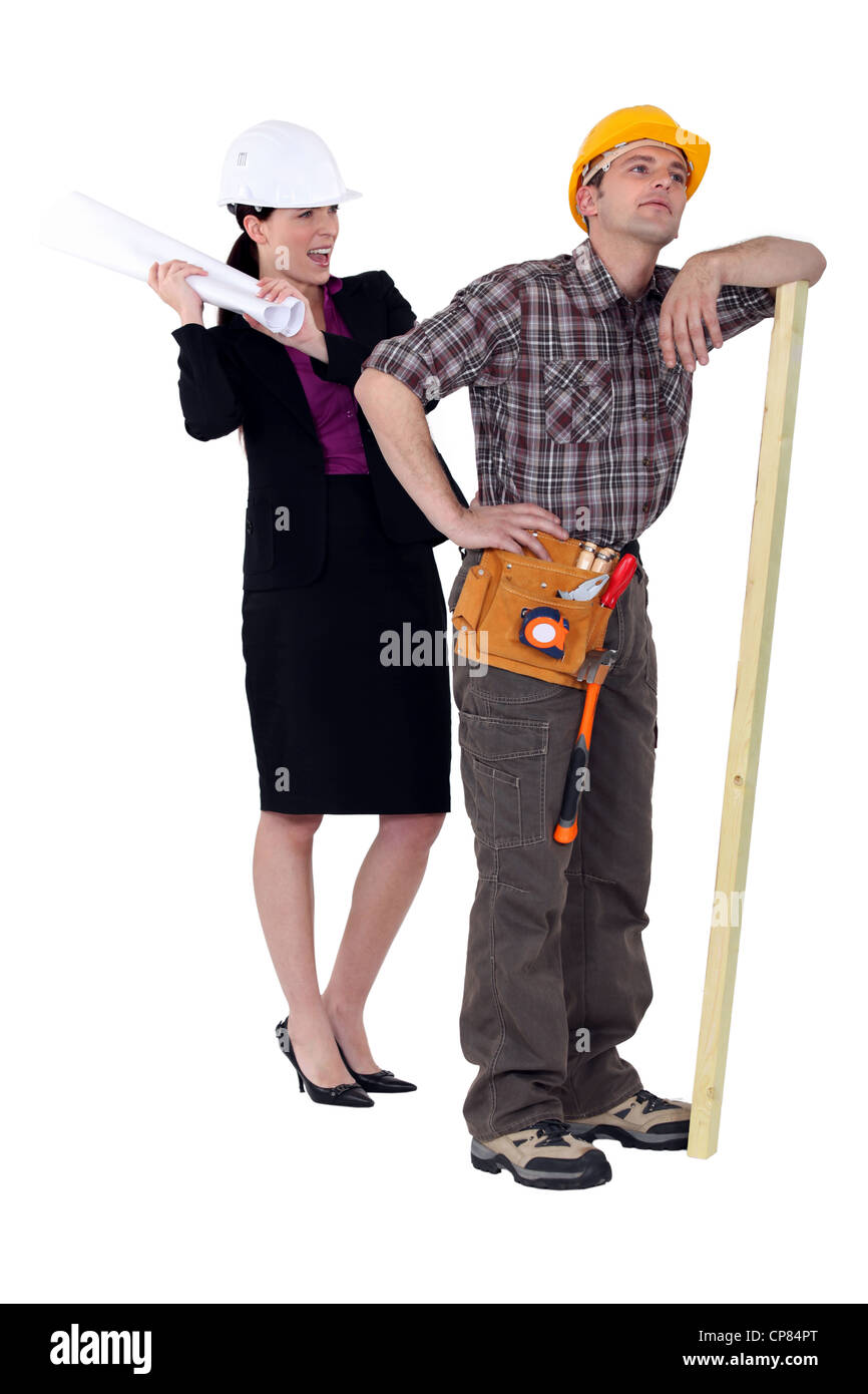 Ingenieur, Vorarbeiter über den Kopf schlagen Stockfoto