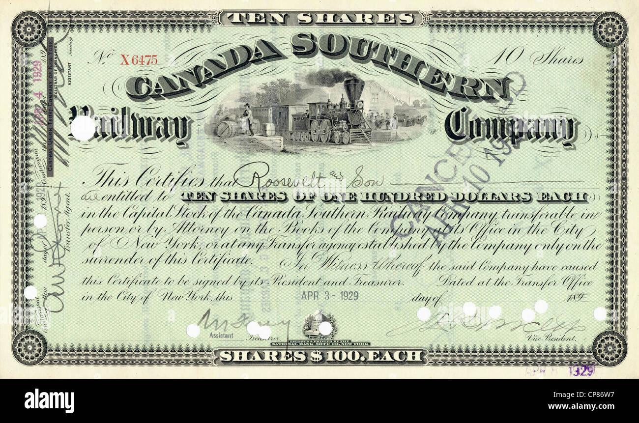 Historischen Aktienzertifikat, Kanada, Southern Railroad ... rail diagramm 