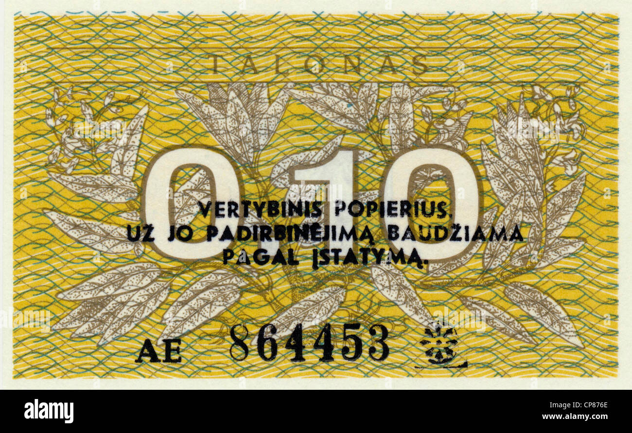 Banknote, 0,10 Talonas, 1991, Litauen, Europa Stockfoto