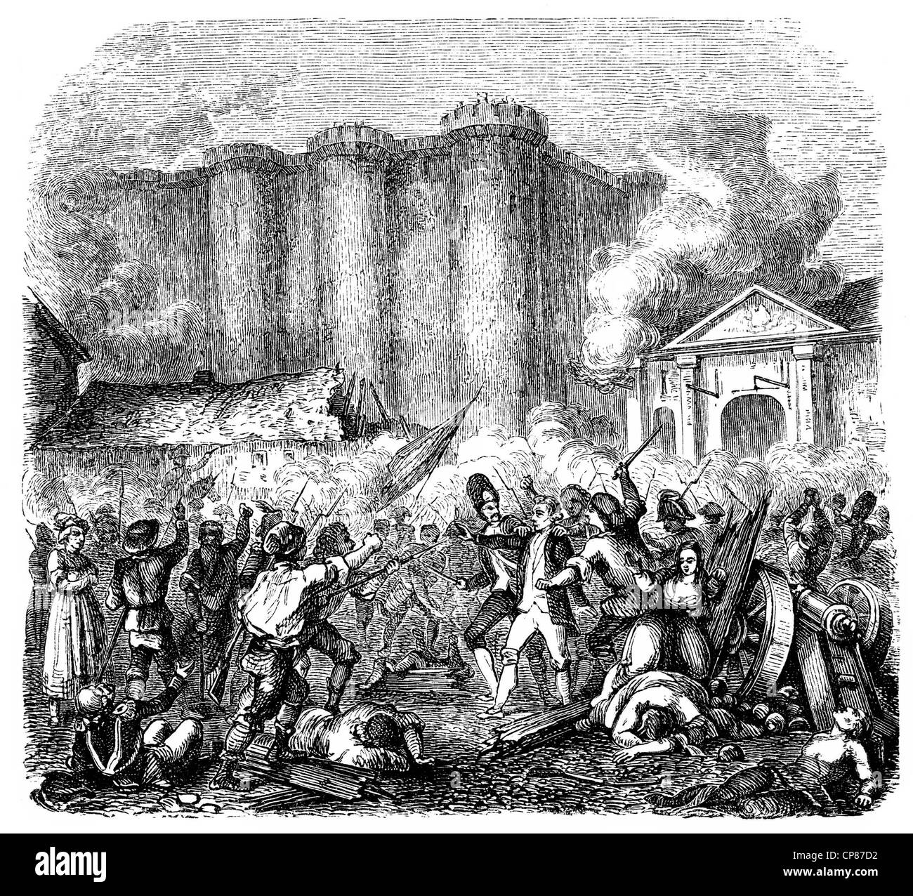 Der Sturm auf die Bastille 1789, symbolische Beginn der französischen Revolution, historische Gravuren, 19. Jahrhundert, Der Stur Stockfoto