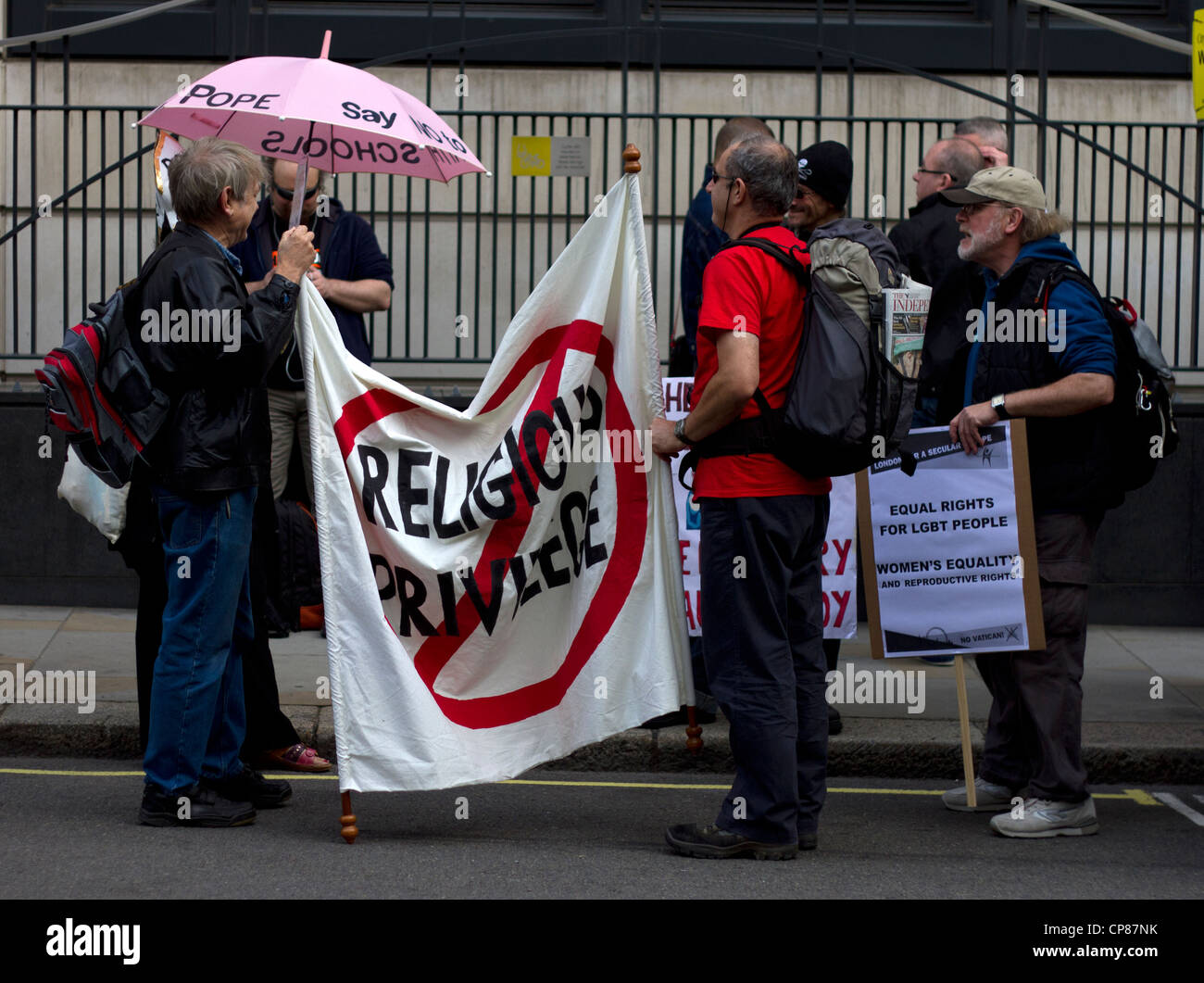 Demonstranten auf das säkulare Europa März in London, September 2011. Stockfoto