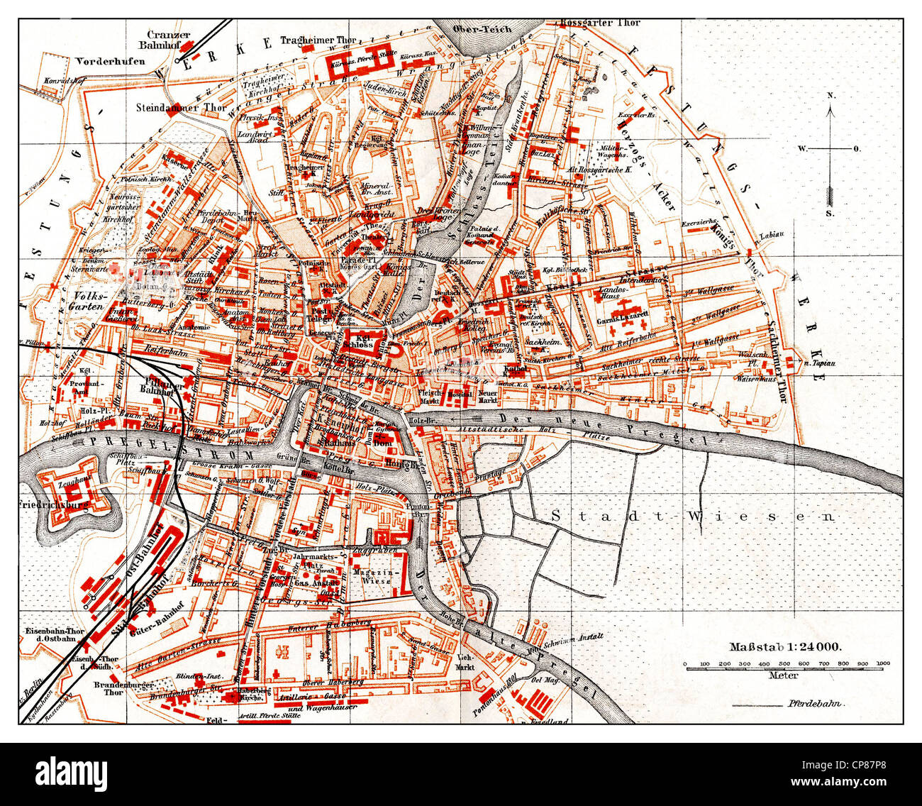 Stadtplan von Königsberg, jetzt Kaliningrad, 19. Jahrhundert, Historische, Zeichnerische Darstellung, Landkarte, Stadtplan von Königsb Stockfoto
