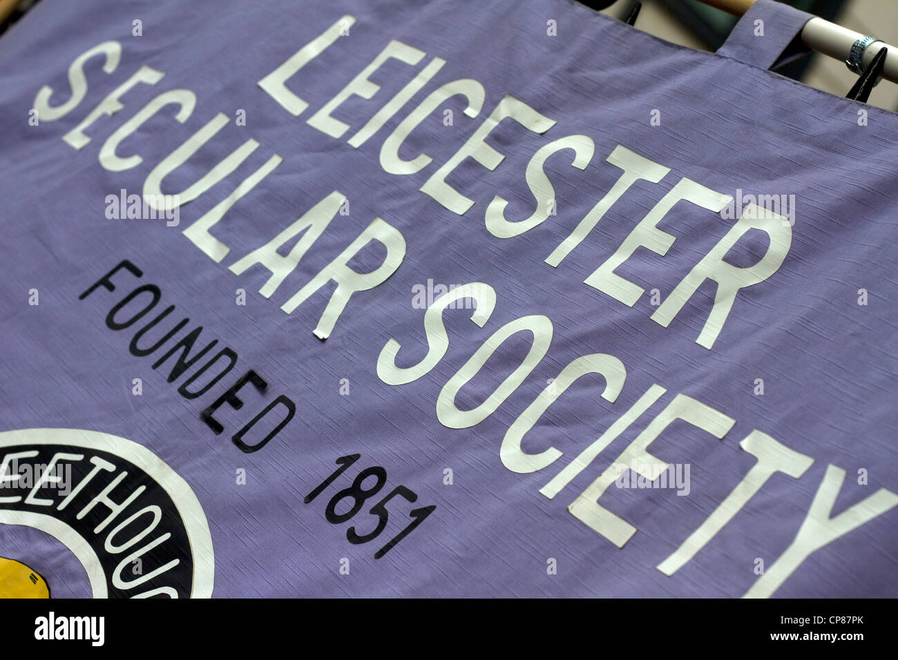 Leicester Secular Society Banner auf das säkulare Europa März in London, September 2011. Stockfoto