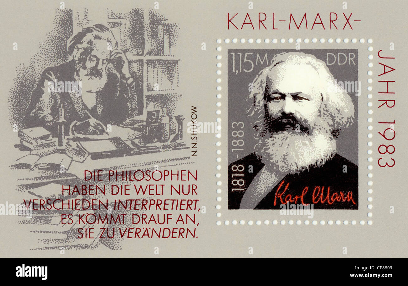Historische Briefmarken der DDR, politische Motive, Historische Briefmarke der DDR, Karl-Marx-Jahr, Deutsche Volkskammerwahlen Re Stockfoto