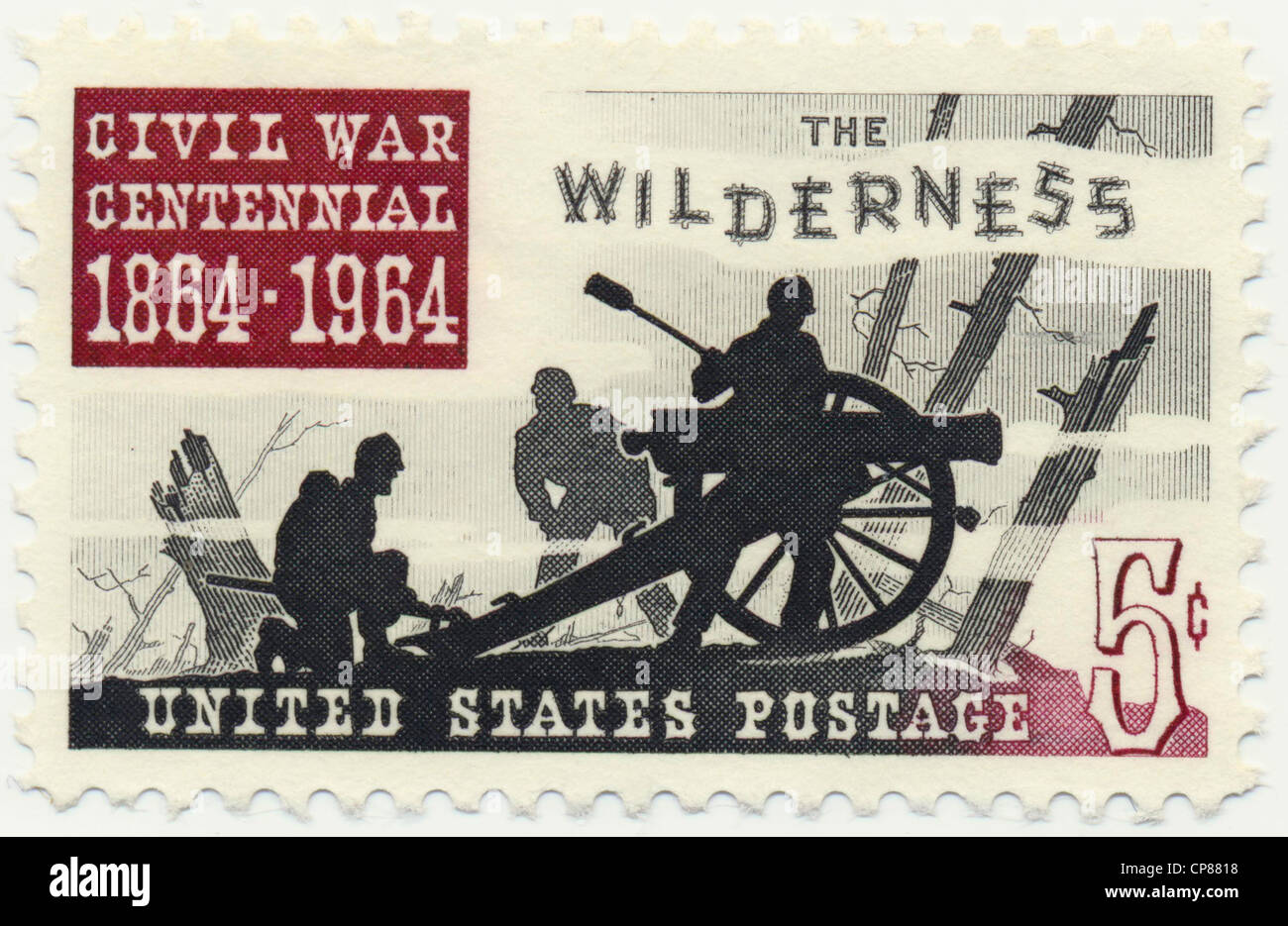 Historische Briefmarke, Schlacht der Wildnis, Schlacht des amerikanischen Bürgerkriegs, Historische Briefmarken, 1964, Schlacht von t Stockfoto