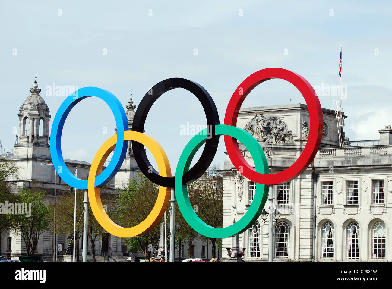 Olympische Ringe in Cardiff Nr. 3160 Stockfoto