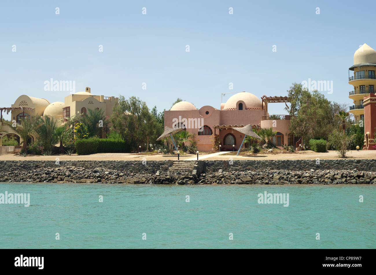 Blick auf EL Gouna Resort Wohnungen, Nubischen Stil, Ägypten, Rotes Meer Stockfoto