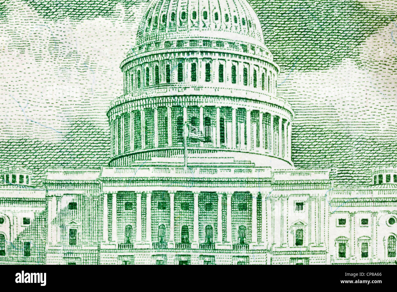 US-Kapitol Makro auf der Rückseite der 50-Dollar-Schein. Stockfoto