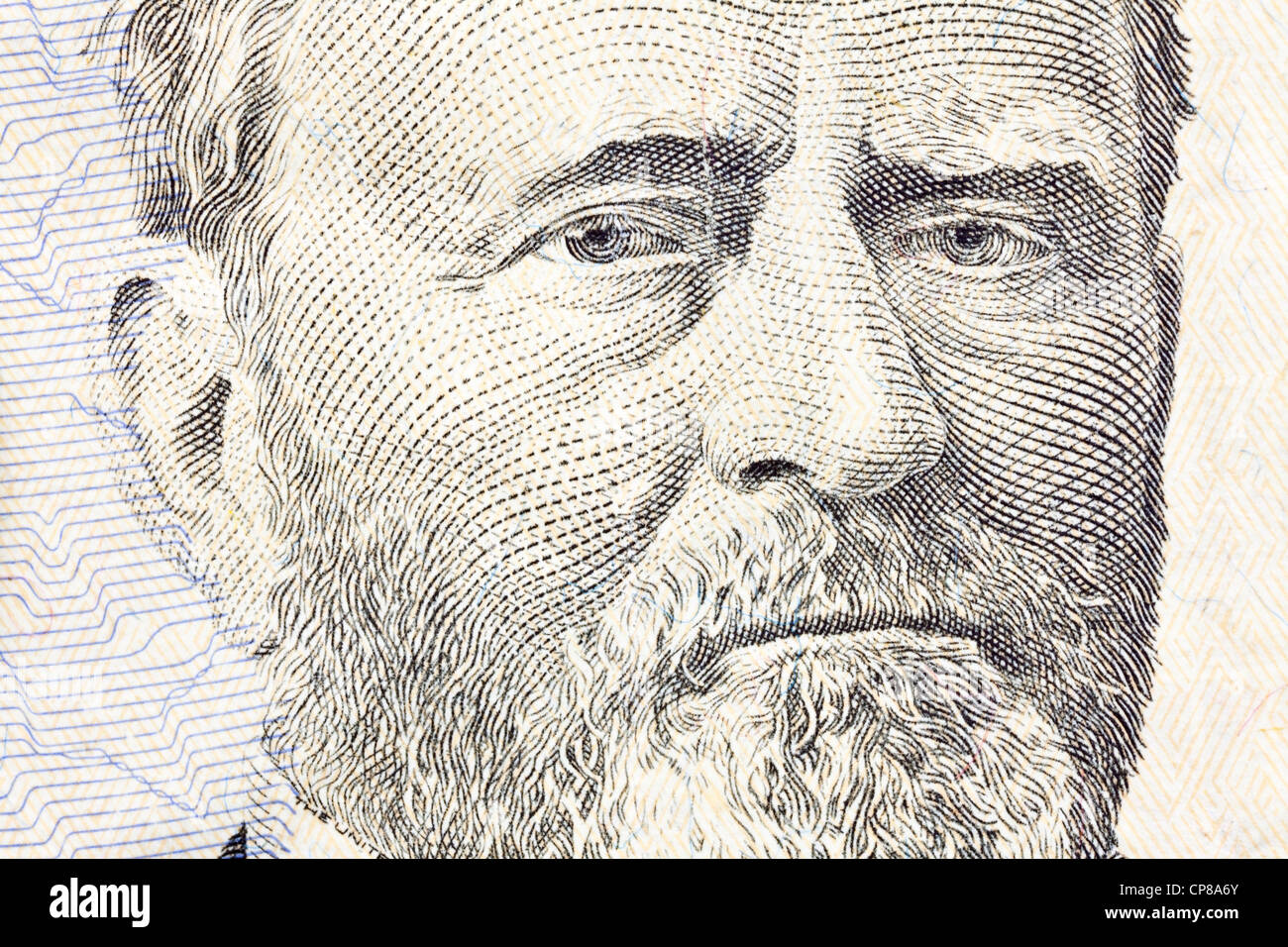 Makro von Ulysses S Grant auf fünfzig Dollarnote. Stockfoto