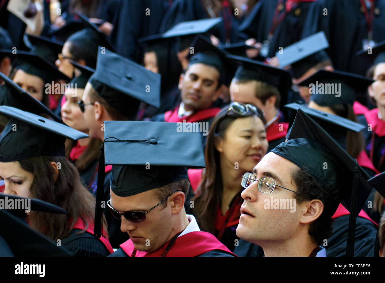 Studenten der Harvard Universität sammeln für ihre Abschlussfeiern am Beginn am 26. Mai 2011 in Cambridge, MA. Stockfoto