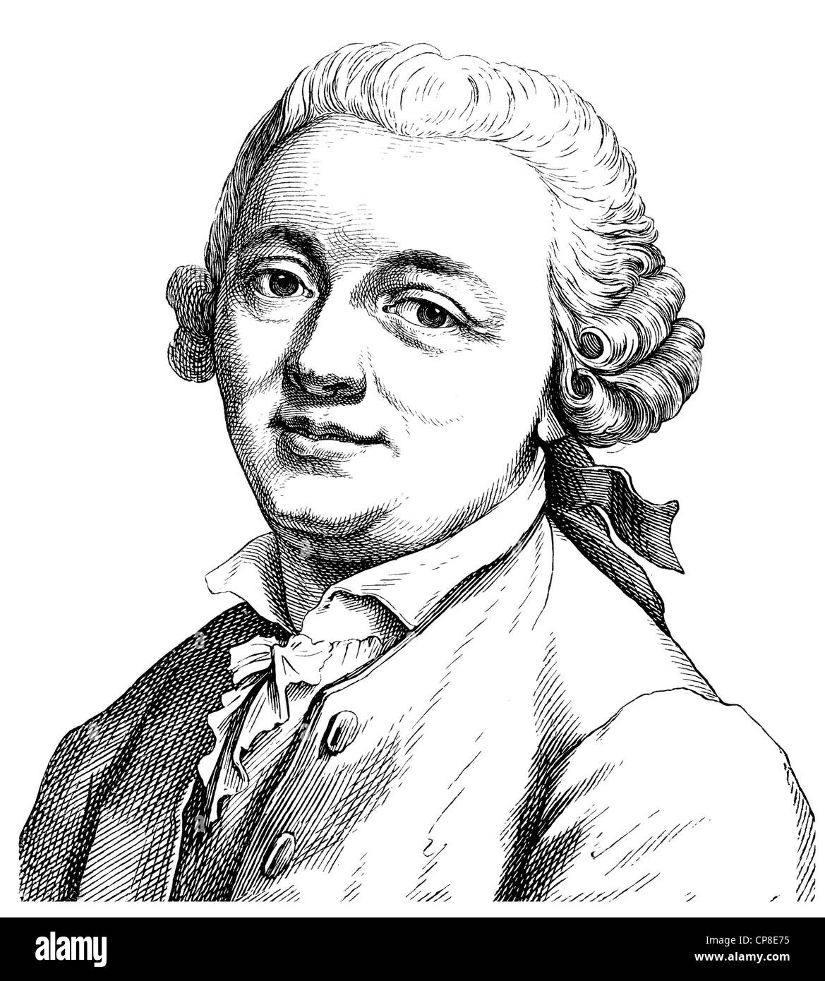 Gottlieb Wilhelm Rabener 1714-1771, deutscher Schriftsteller und Publizist der Aufklärung, Historische Zeichnung aus Dem 19. Jahr Stockfoto