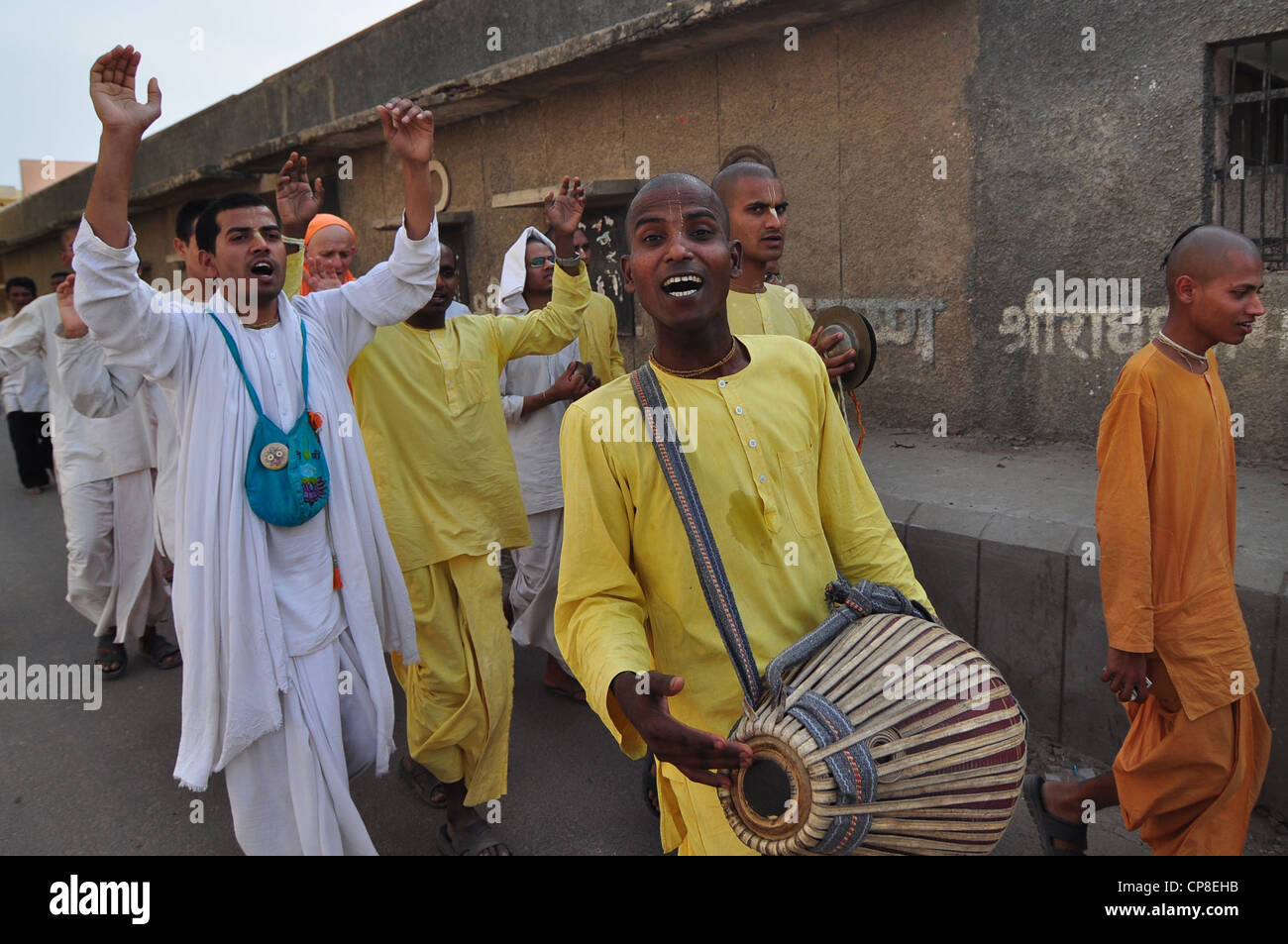 Hari Krisna Harinama in Vrindavan Stockfoto