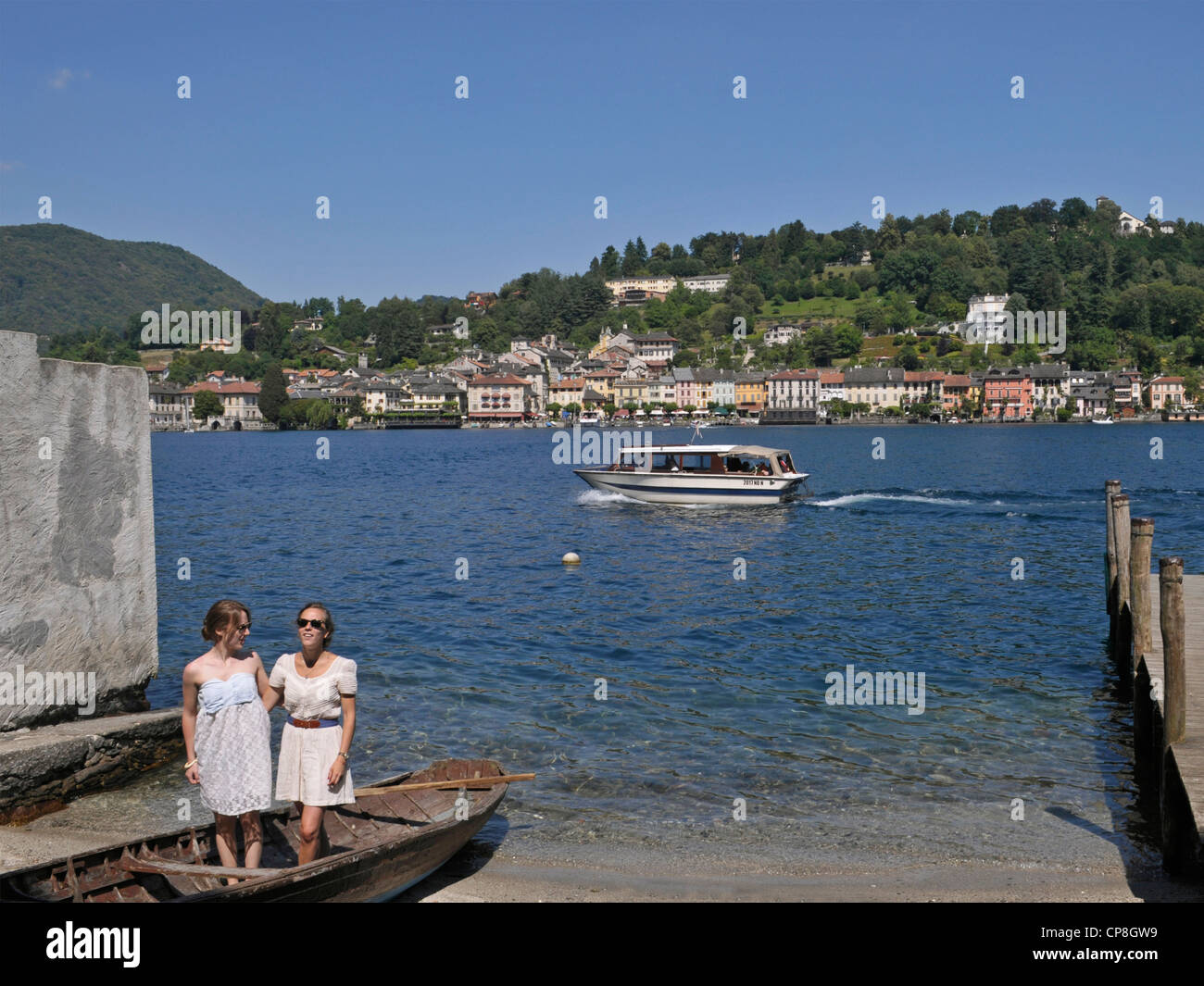 Touristen am Lago d ' Orta, Piemont, Italien Stockfoto