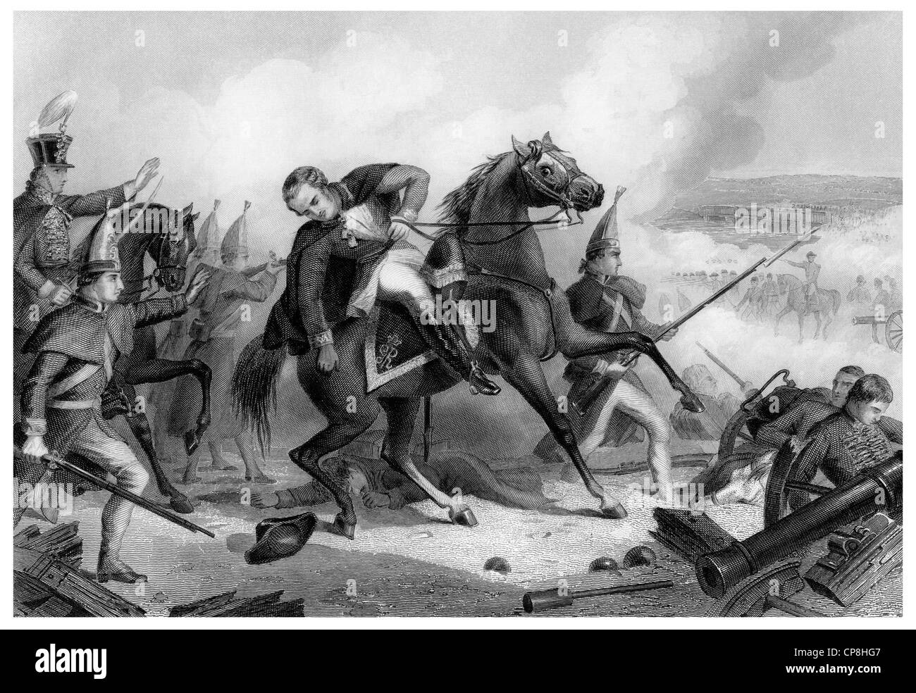 Der Tod von Oberst Rawle an der Schlacht von Trenton, 1776, amerikanischer revolutionärer Krieg, Regimenter unter Oberst Johann Ra hessischen Stockfoto
