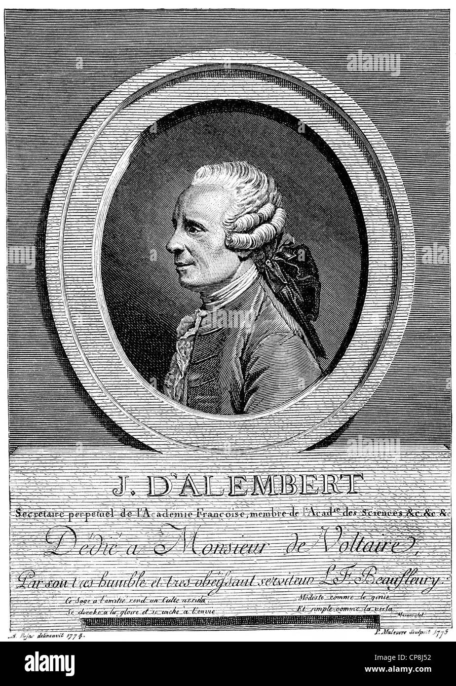 Jean-Baptiste le Rond auch bekannt als D'Alembert, 1717-1783, ein französischer Mathematiker, Physiker und Philosoph der Enlightenm Stockfoto