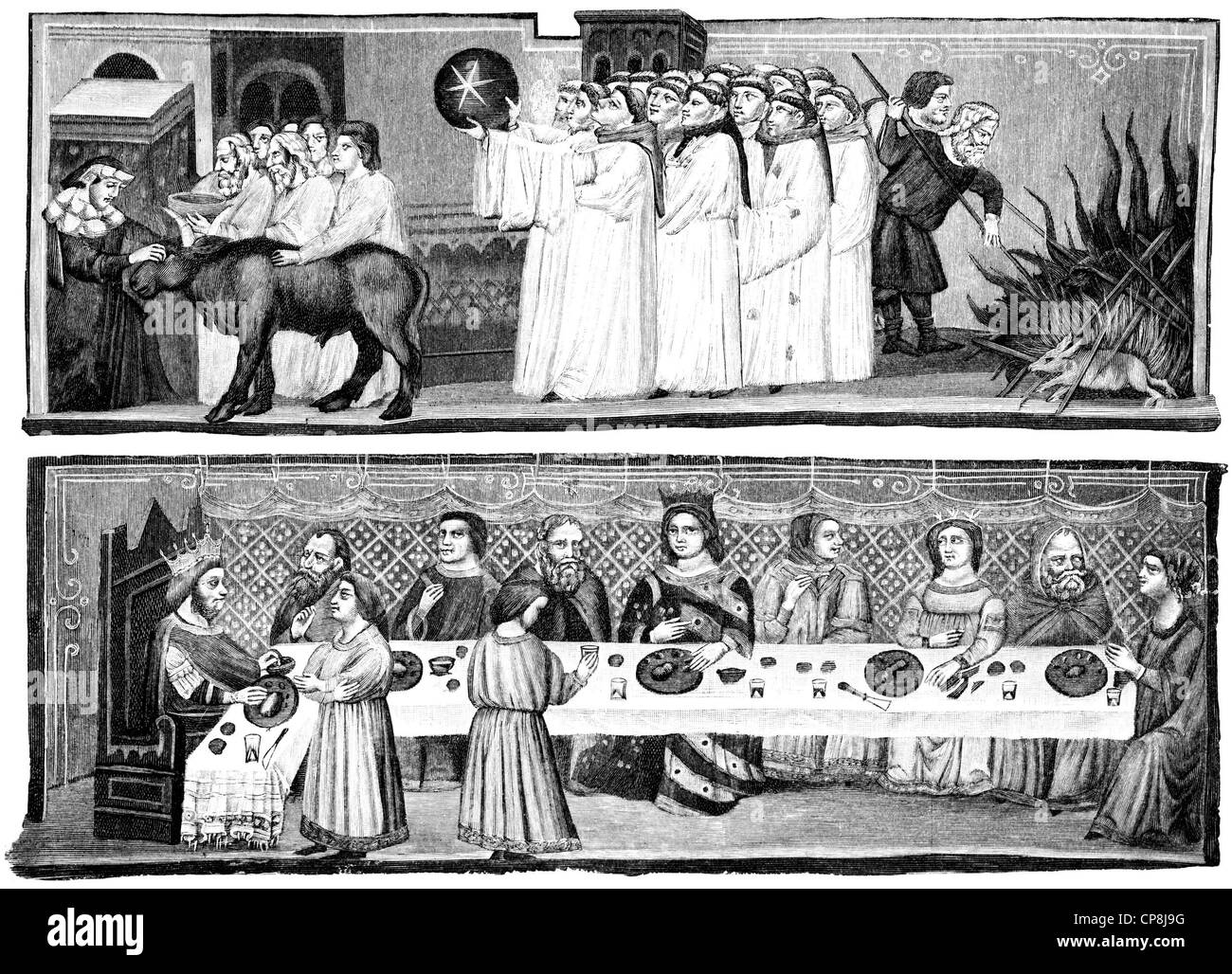 Historische Darstellung aus dem 19. Jahrhundert, religiöse Darstellungen aus einem italienischen Gedicht Intelligenza, Fatti di Cesare, spät Stockfoto