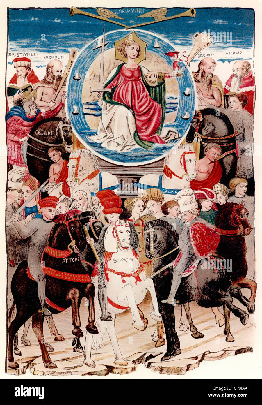 Historische Darstellung aus dem 19. Jahrhundert, nach dem Triumph of Fame von Francesco Petrarca oder Petrarch, 1304-1374, ein Ital Stockfoto