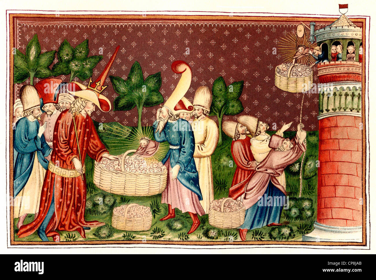 Historische Darstellung aus dem 19. Jahrhundert, Darstellung auf Basis der Roman Il Filocolo, 1336-1339, Filocolo wird smuggl Stockfoto