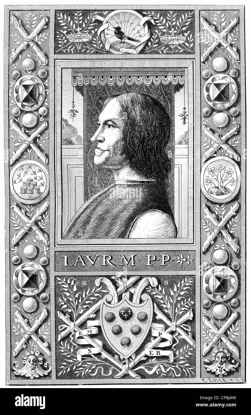 Historische Darstellung aus dem 19. Jahrhundert, Porträt von Lorenzo ich de Medici oder Lorenzo il Magnifico, 1449-1492, ein Ital Stockfoto