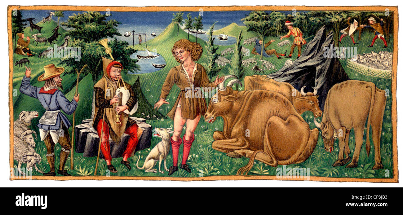 Historische Darstellung aus dem 19. Jahrhundert, die Hirten von Arkadien von Jacopo Sannazaro, 1458-1530, ein Dichter der Renaissan Stockfoto