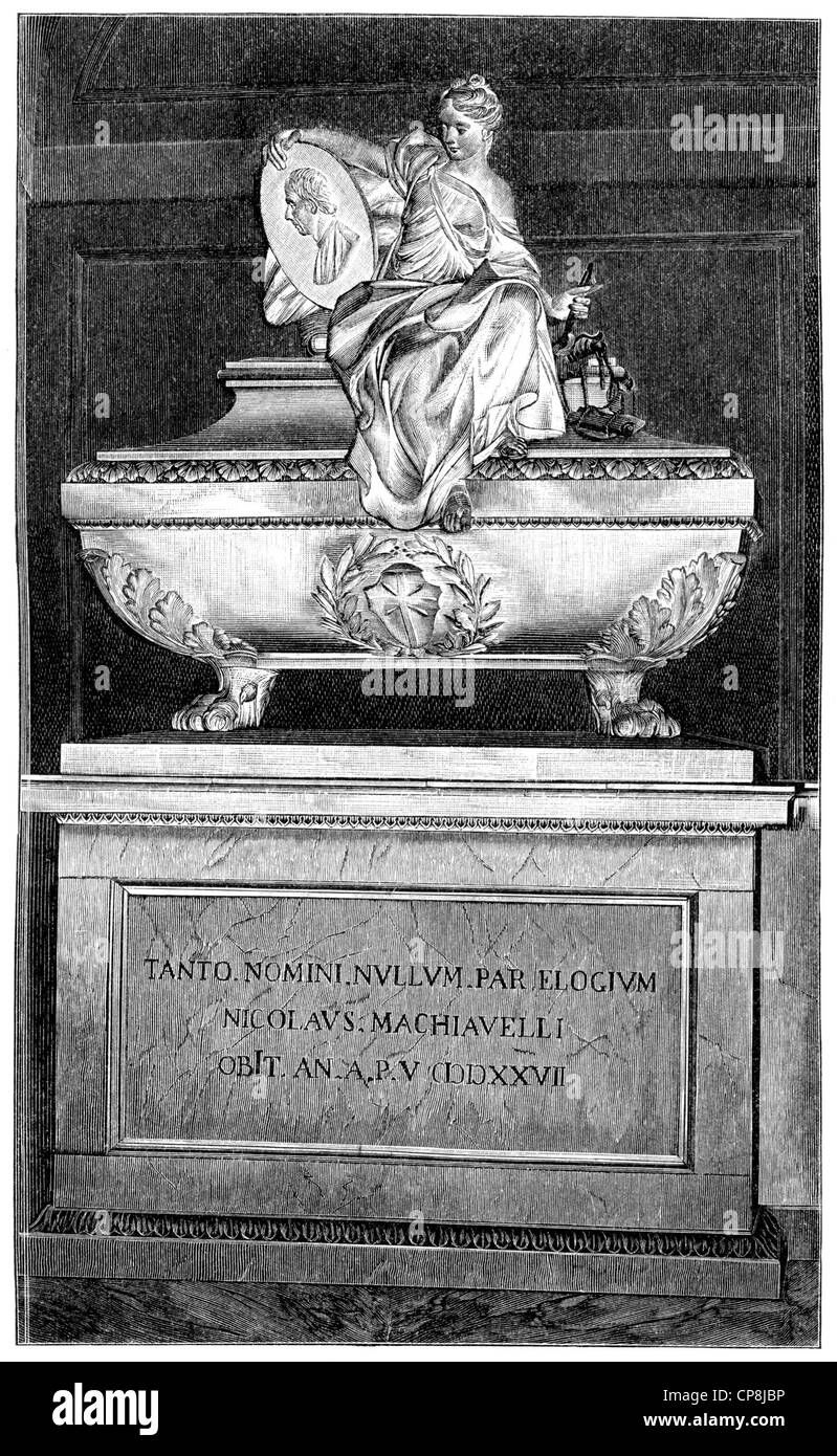 das Grab des Niccolò di Bernardo dei Machiavelli, 1469-1527, in Florenz, ein italienischer Politiker, Diplomat, Philosoph, Historiographie Stockfoto