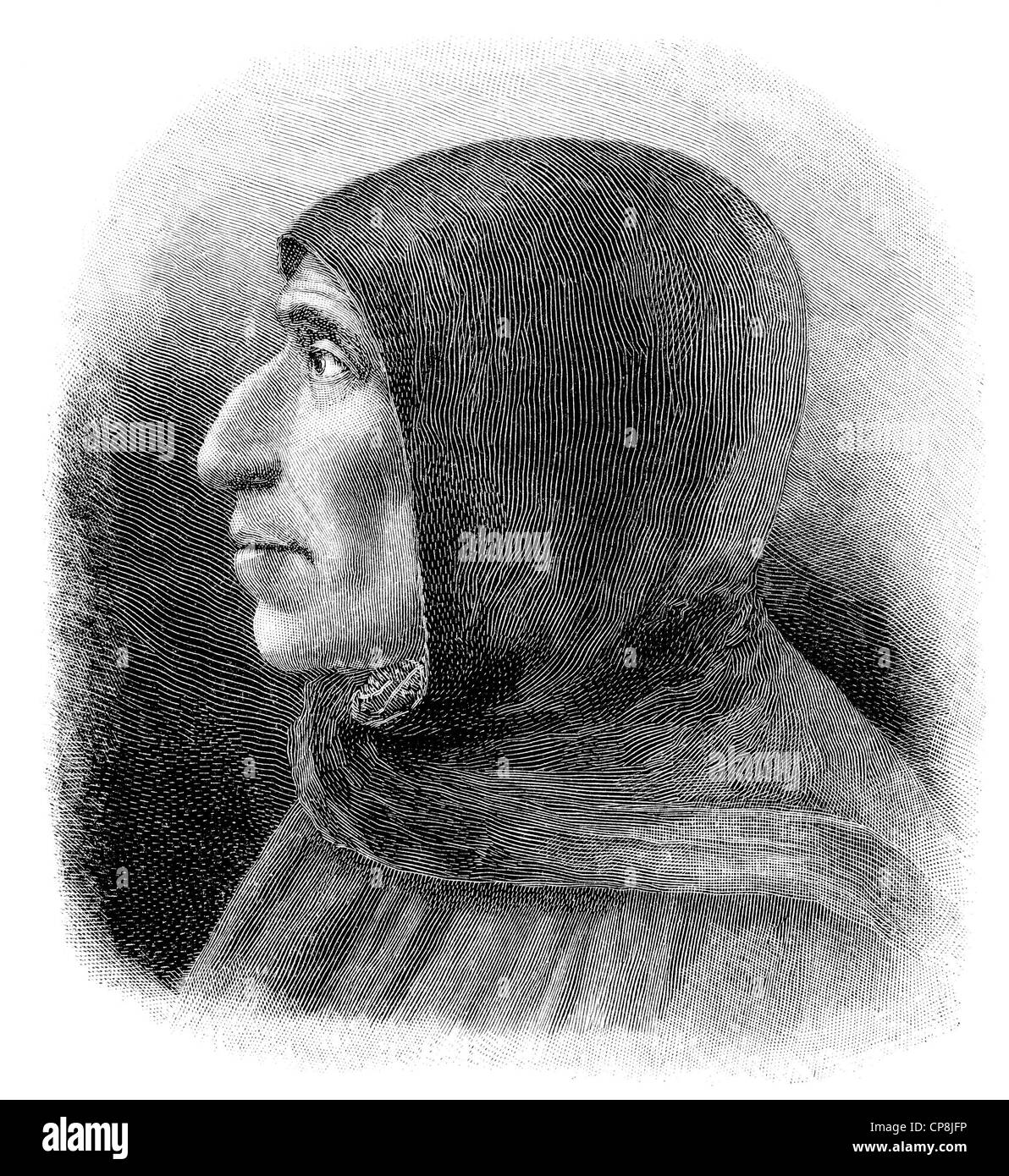 Girolamo Hieronymus Savonarola, 1452-1498, ein italienischer Dominikaner und Prediger der Reue, Historische Zeichnung aus Dem 19. Stockfoto