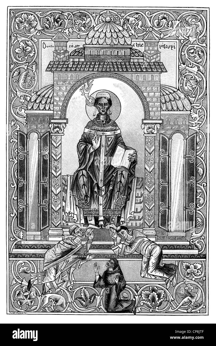 Gregor der große oder Gregorius oder Papst Gregory I, 540-604, Missionare nach England, angelsächsischen Handschrift aus dem 10. senden Stockfoto