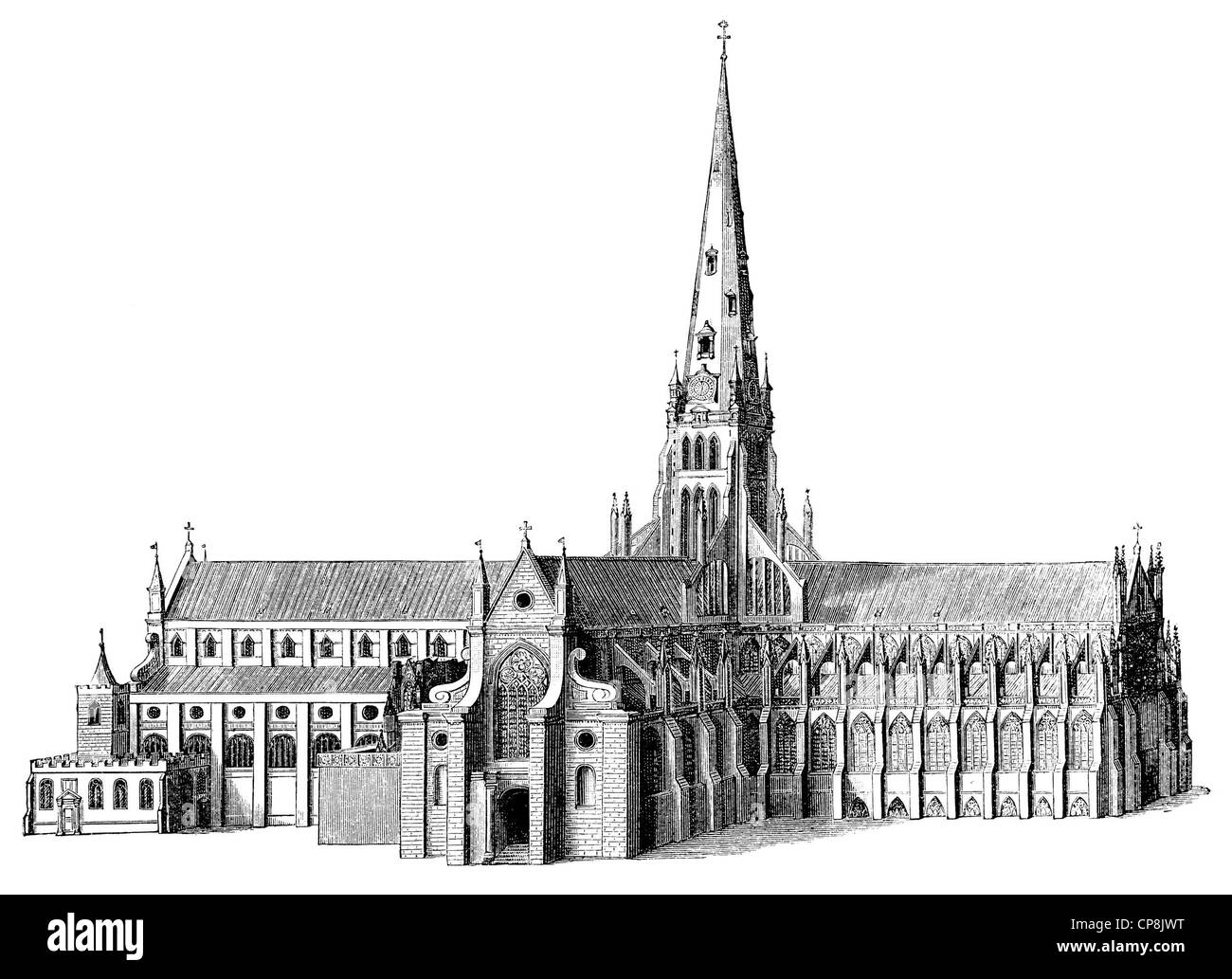 Darstellung des 17. Jahrhunderts Vorläufer der St. Pauls Cathedral, eine Kathedrale in London, England, Vereinigtes Königreich, Historische Ze Stockfoto