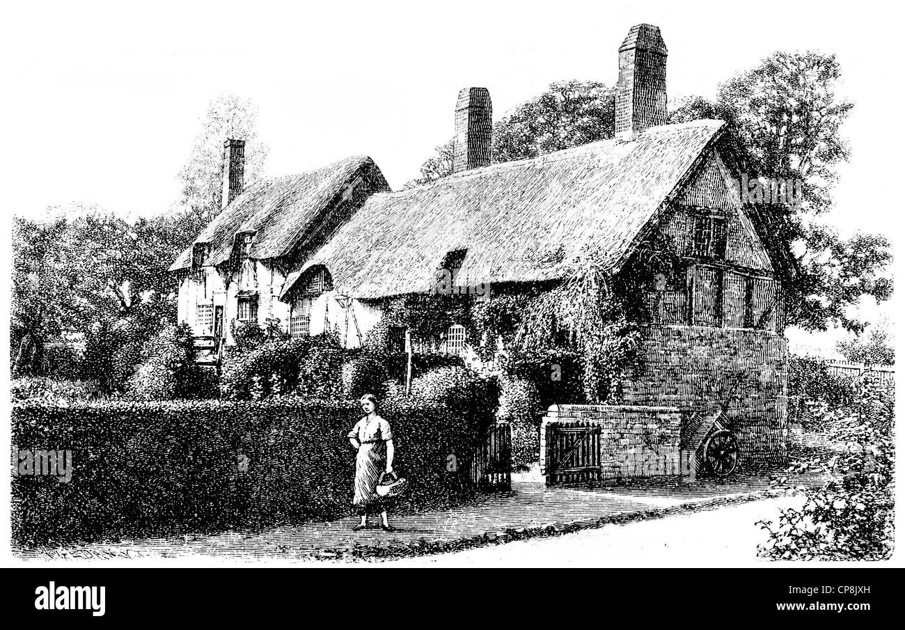 der Geburtsort von Anne Hathaway, 1555-1623, Ehefrau von William Shakespeare, in Shottery, Warwickshire, England, Historische Zeich Stockfoto