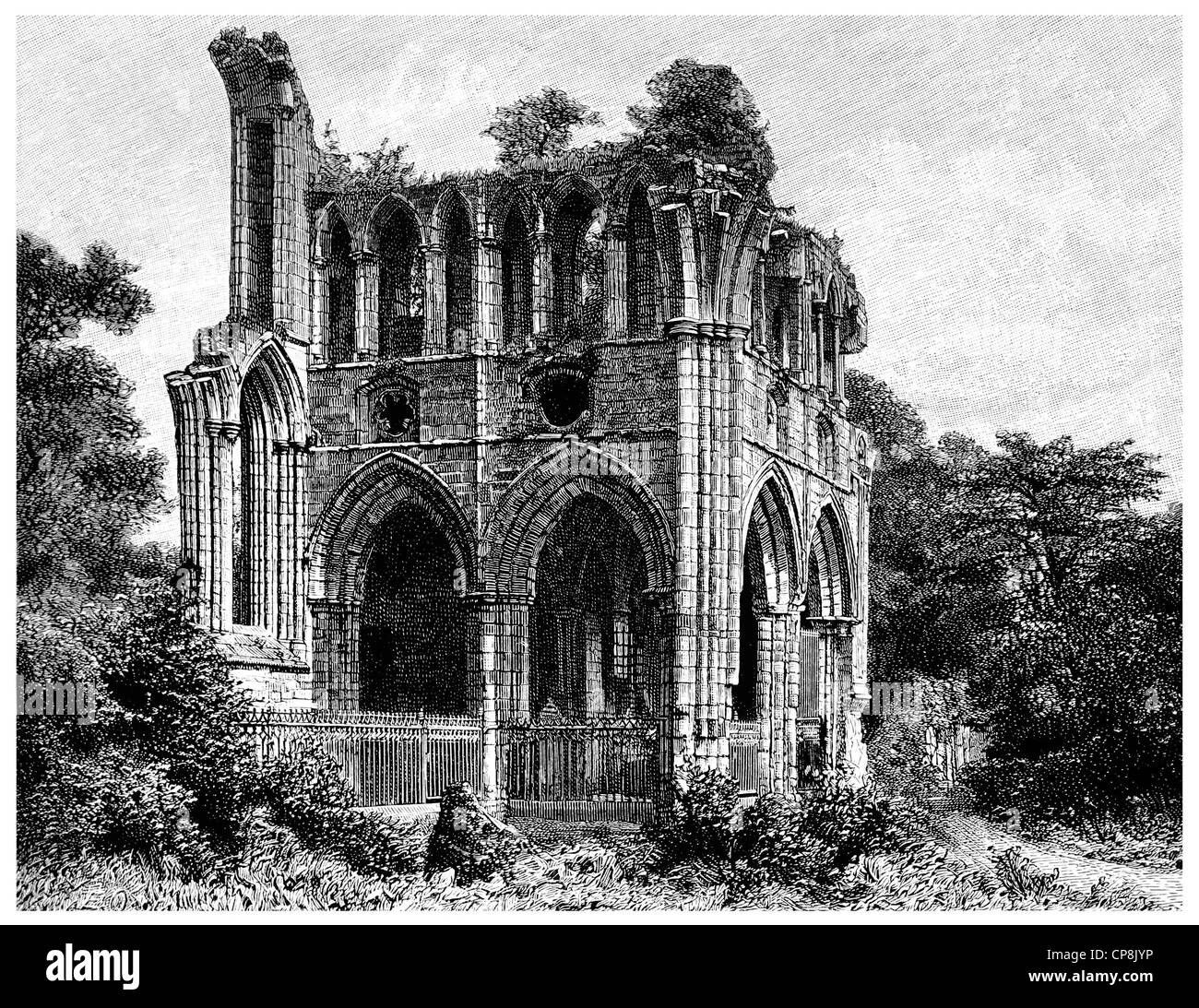 Druburgh Abbey in Schottland mit dem Grab von Sir Walter Scott, 1. Baronet von Abbotsford, 1771-1832, schottischer Dichter und Schriftsteller, Stockfoto