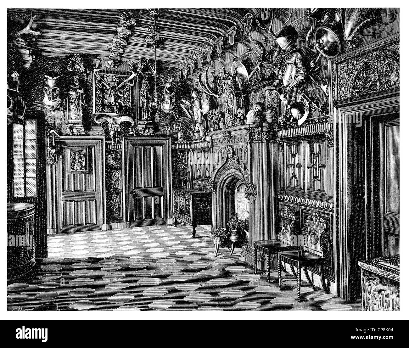 die Eingangshalle des Herrenhauses von Abbotsford House, Melrose, Schottland, von Sir Walter Scott, 1. Baronet von Abbotsford, 1771-18 Stockfoto