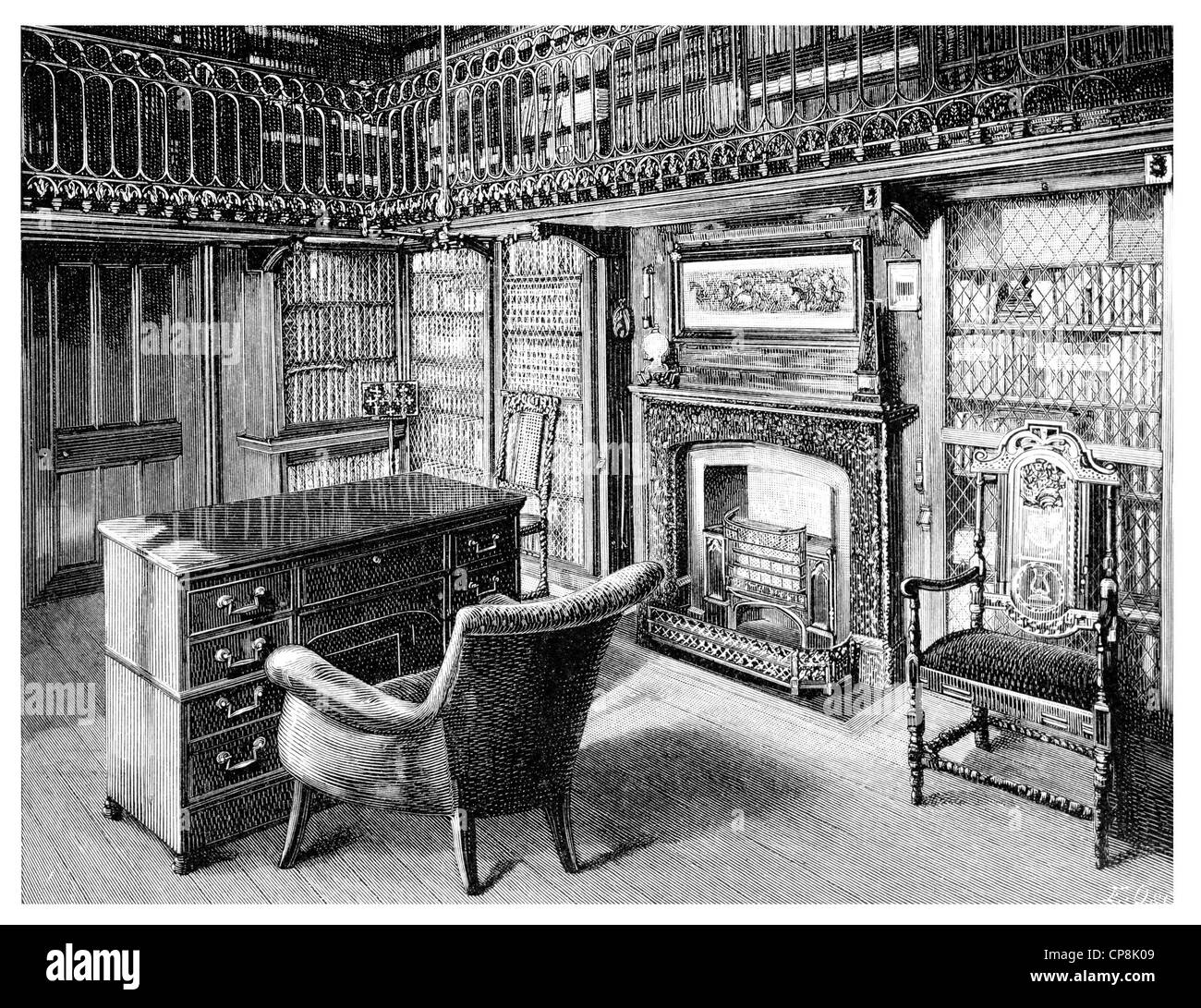 die Studie im Herrenhaus Abbotsford House, Melrose, Schottland, von Sir Walter Scott, 1. Baronet von Abbotsford, 1771-1832, Scot Stockfoto