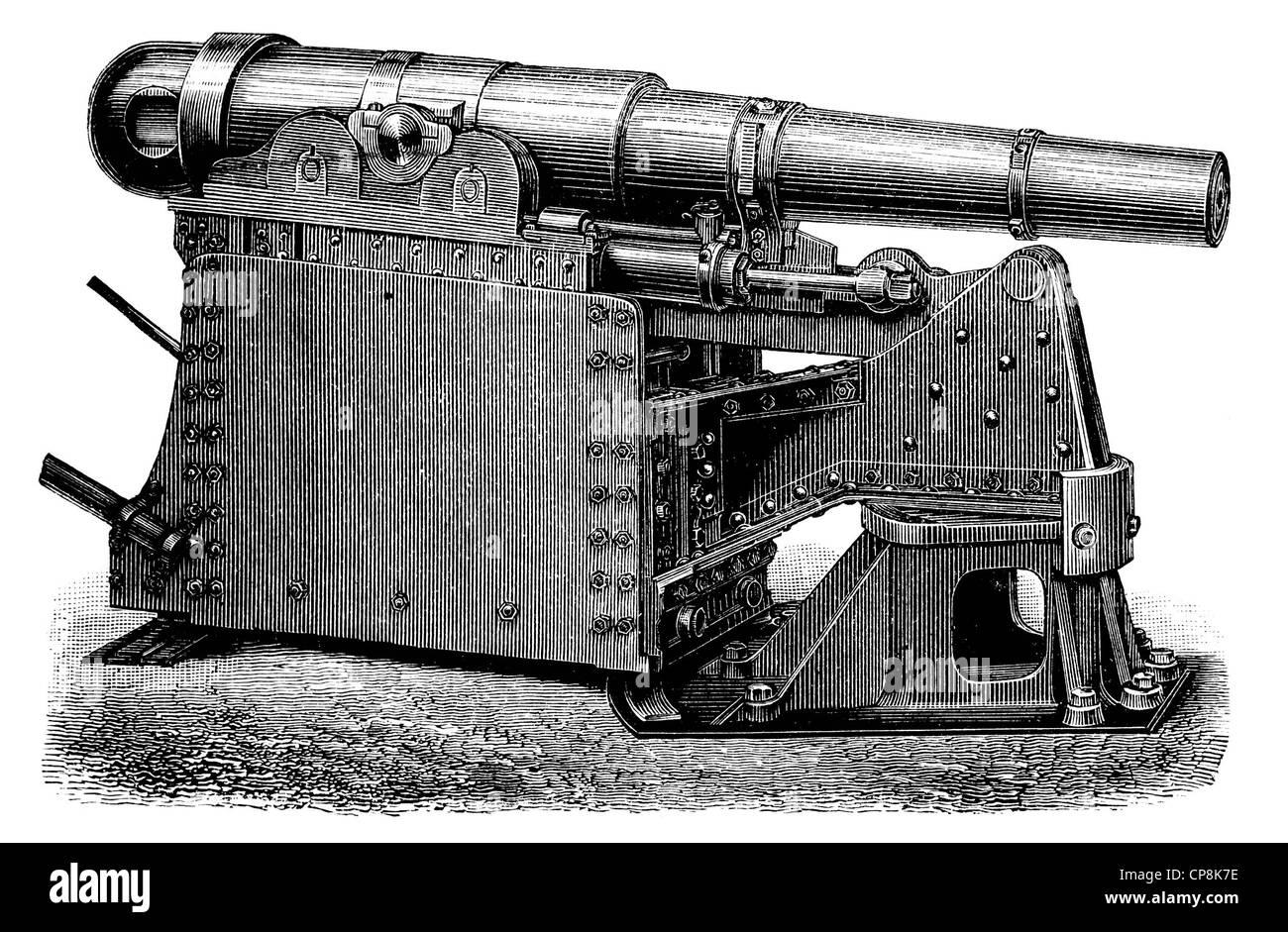 Historische Darstellung aus dem 19. Jahrhundert, Darstellung einer deutschen Kanone von Krupp Stockfoto