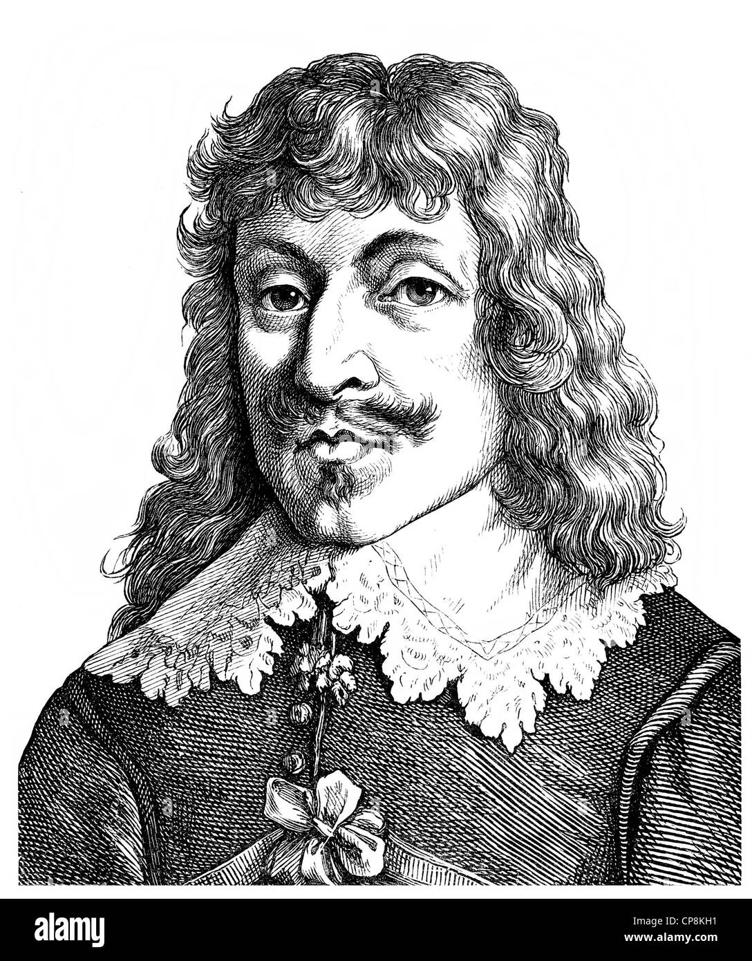 Paul Fleming, 1609-1640, ein deutscher Arzt und Schriftsteller, Dichter des deutschen Barock, Historische Zeichnung aus Dem 19. Jahrhund Stockfoto