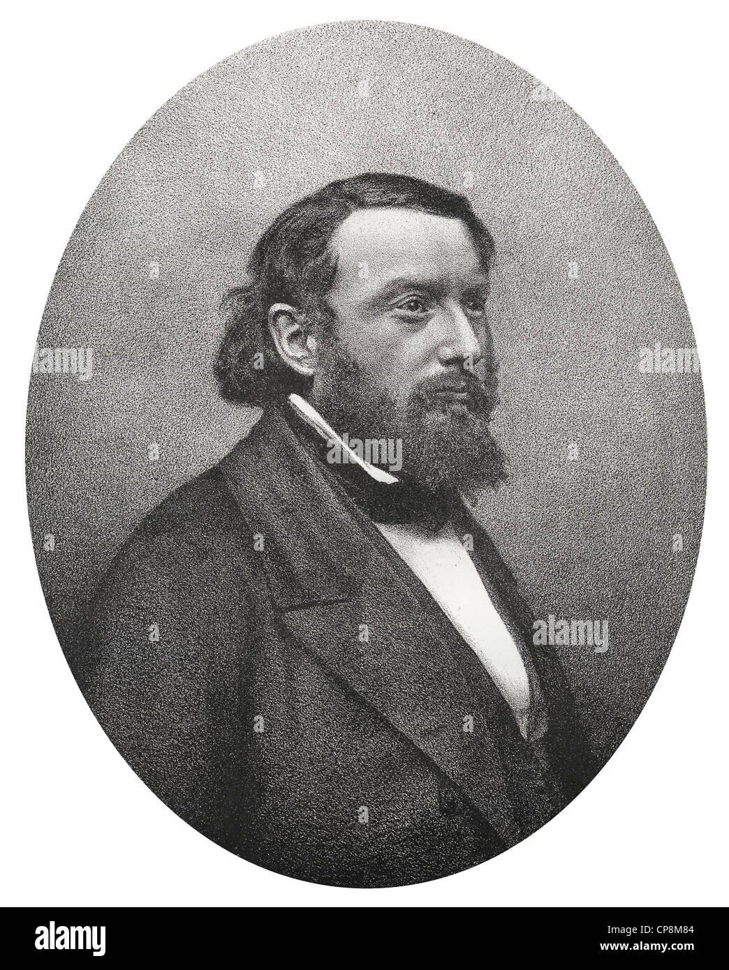 Pierre Dupont, 1821-1870, französischer Komponist und Sänger, historische Stahlstich aus dem 19. Jahrhundert, Historische Lithografi Stockfoto