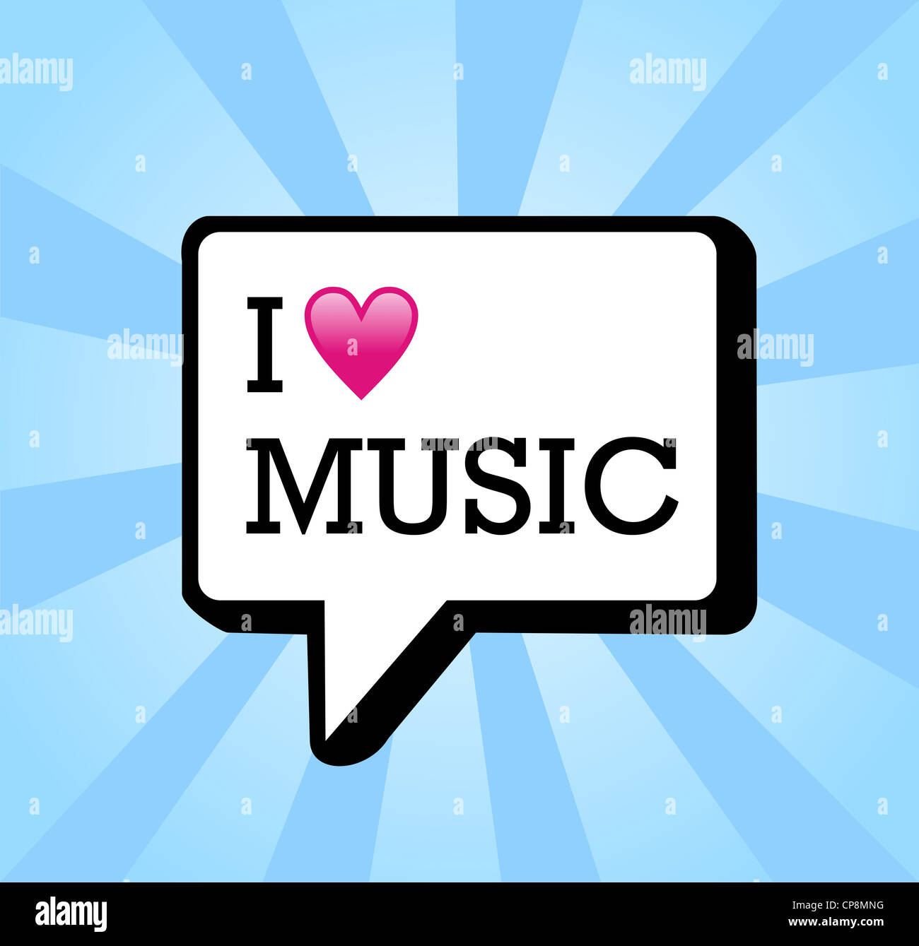 Ich liebe Musik in Kommunikation Blase Hintergrund Illustration. Vektor