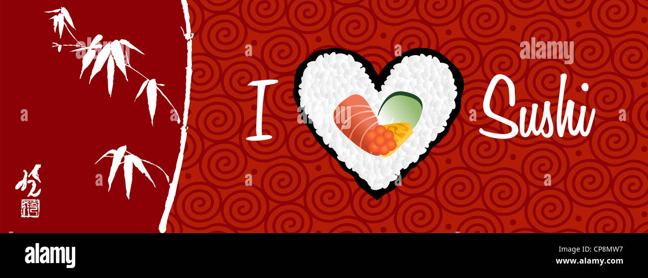 Ich liebe Sushi Banner handschriftlich in weiß auf rotem Grund. Vektor-Datei geschichtet für einfache Handhabung und individuelle Farbgebung. Stockfoto