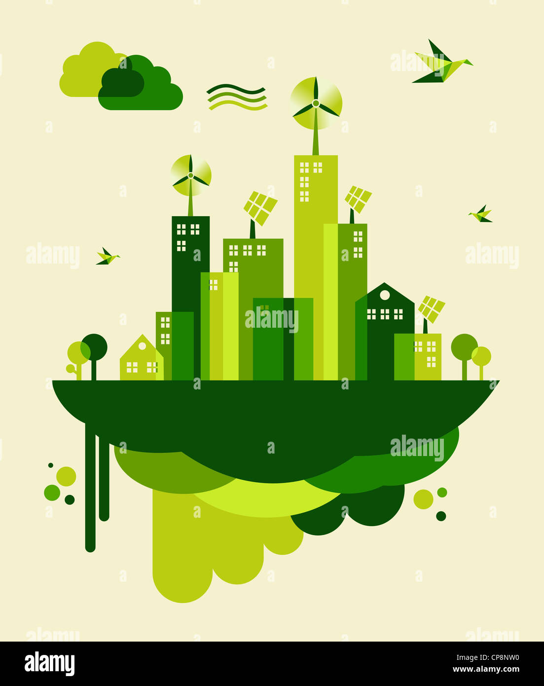 Grüne Stadt zu gehen. Nachhaltige Entwicklung mit Umweltschutz Hintergrund Illustration. Vektor-Datei geschichtet für einfache Handhabung und individuelle Farbgebung. Stockfoto